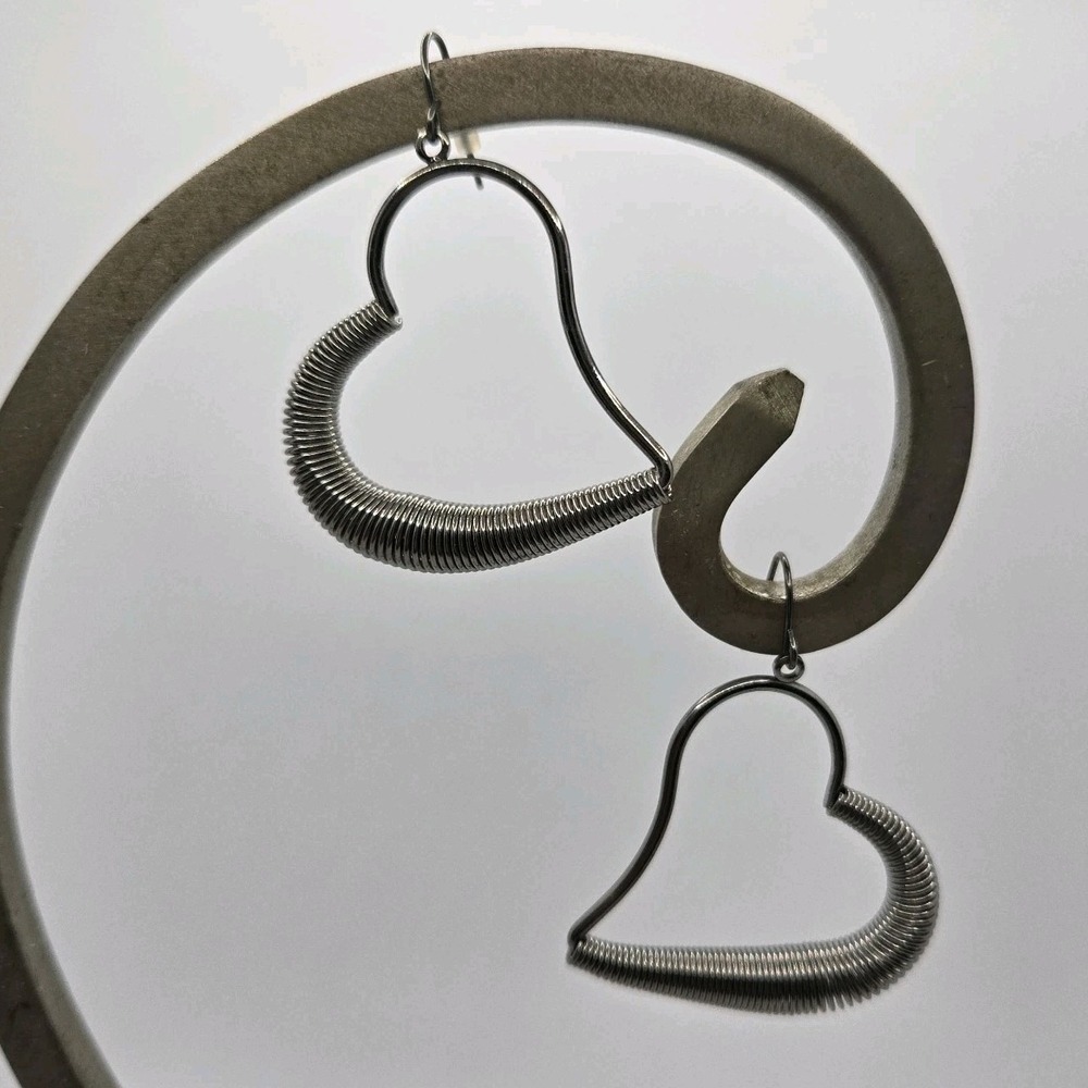 Gunmetal Heart Hoop Earrings Coiled Wire Dangle Drop Pierced Statement Y2K Punk